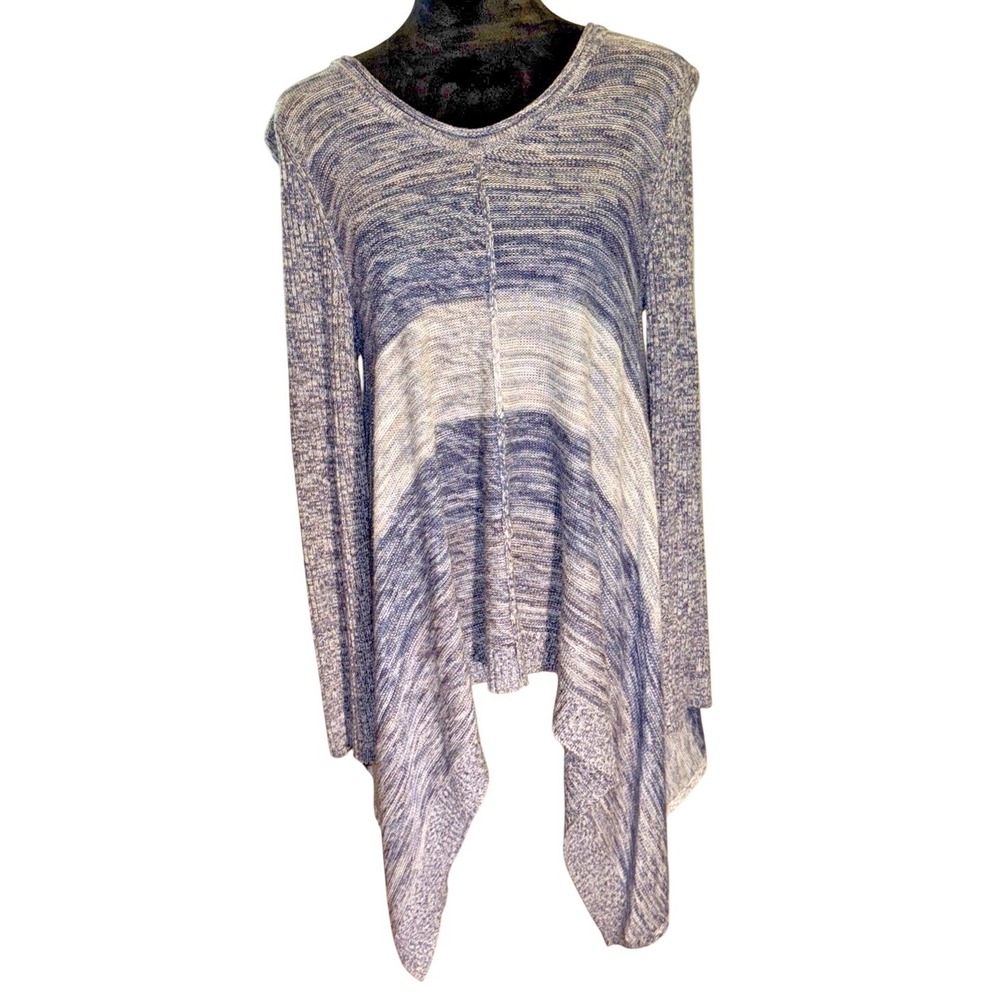 Cable & Gauge Sweater Women XL Blue Marled Knit Sharkbite Hem Tunic Long Sleeve